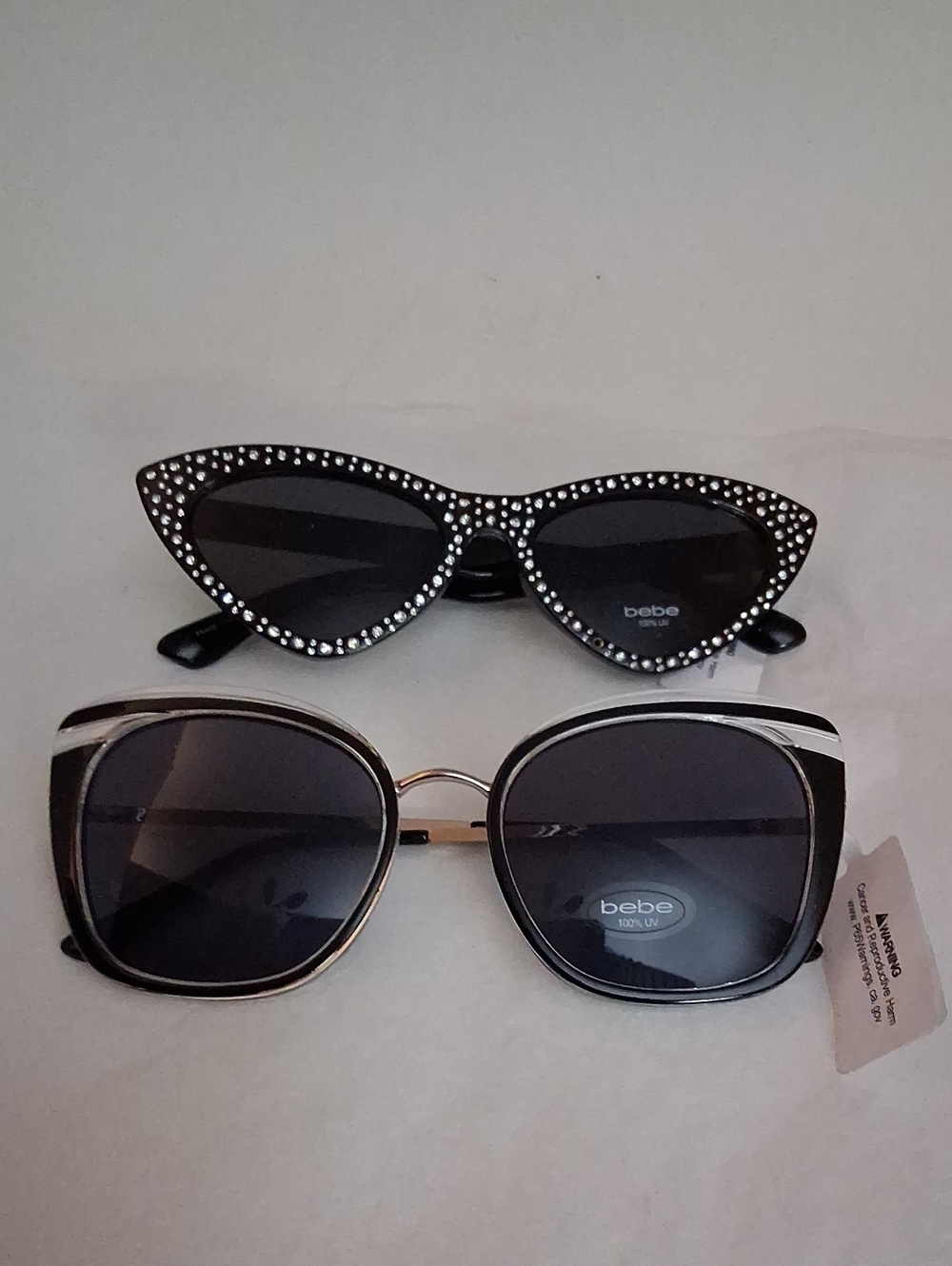 BEBE 🕶 Sunglasses 2 Pair Rhinestone Cats Eye 1019 & Black Silver 0923 NEW NWT